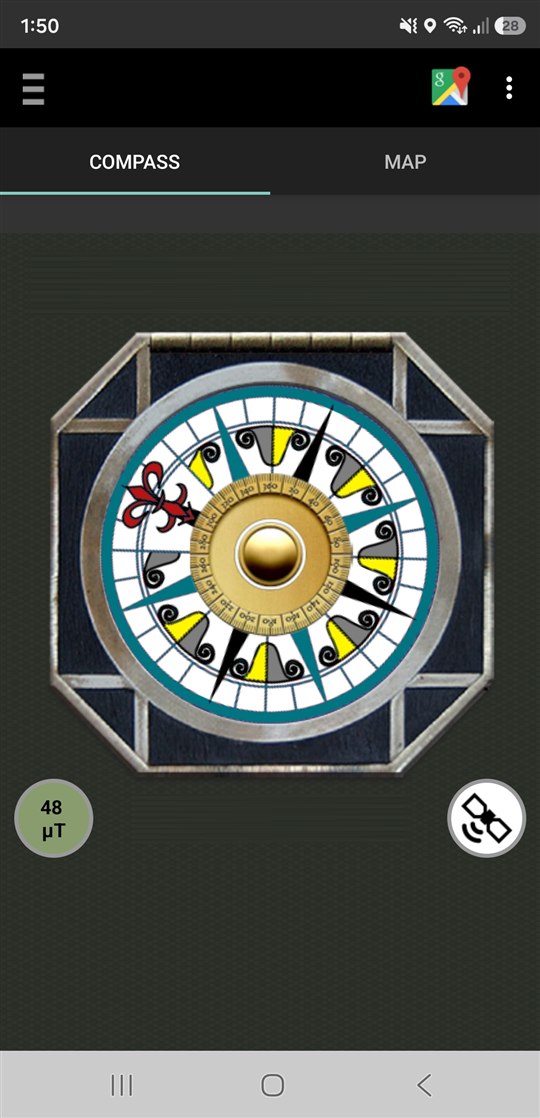 Jack Sparrow Compass app running on a Samsung Galaxy phone