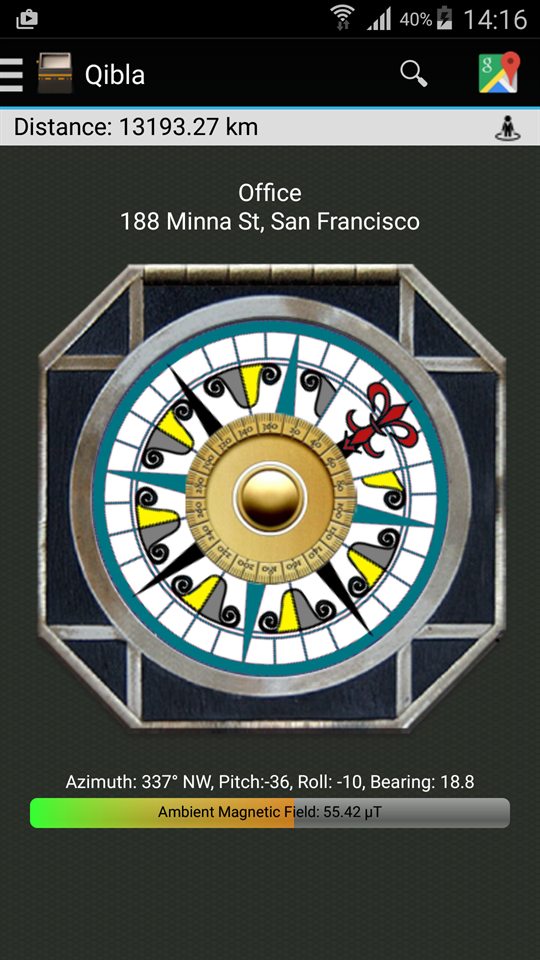 Compass pointing to a saved place